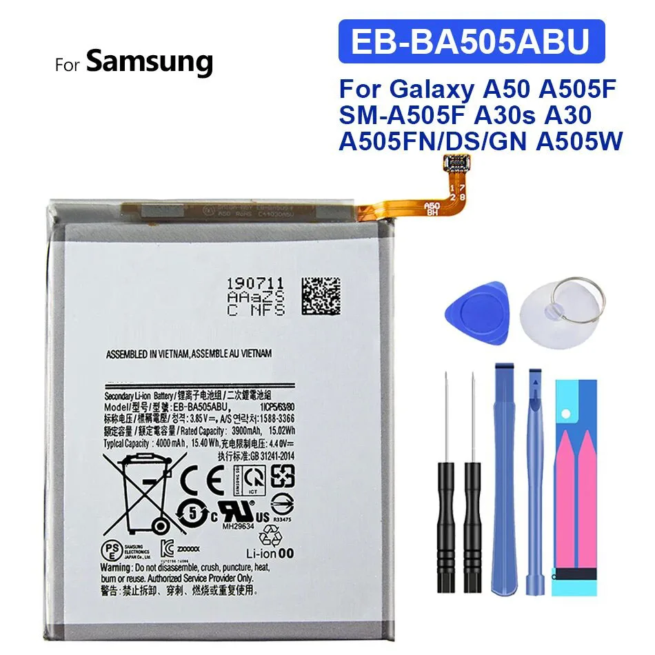 

Bateria 4000mAh EB-BA505ABN EB-BA505ABU Battery For SAMSUNG Galaxy A50 A505F SM-A505F A505FN/DS/GN A505W A30s A30 Phone Battery