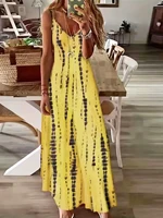 Women's Casual Loose V-neck Tie Dye Printed Spaghetti Maxi Dress Summer Beach Vacation Long Dress - Image 5