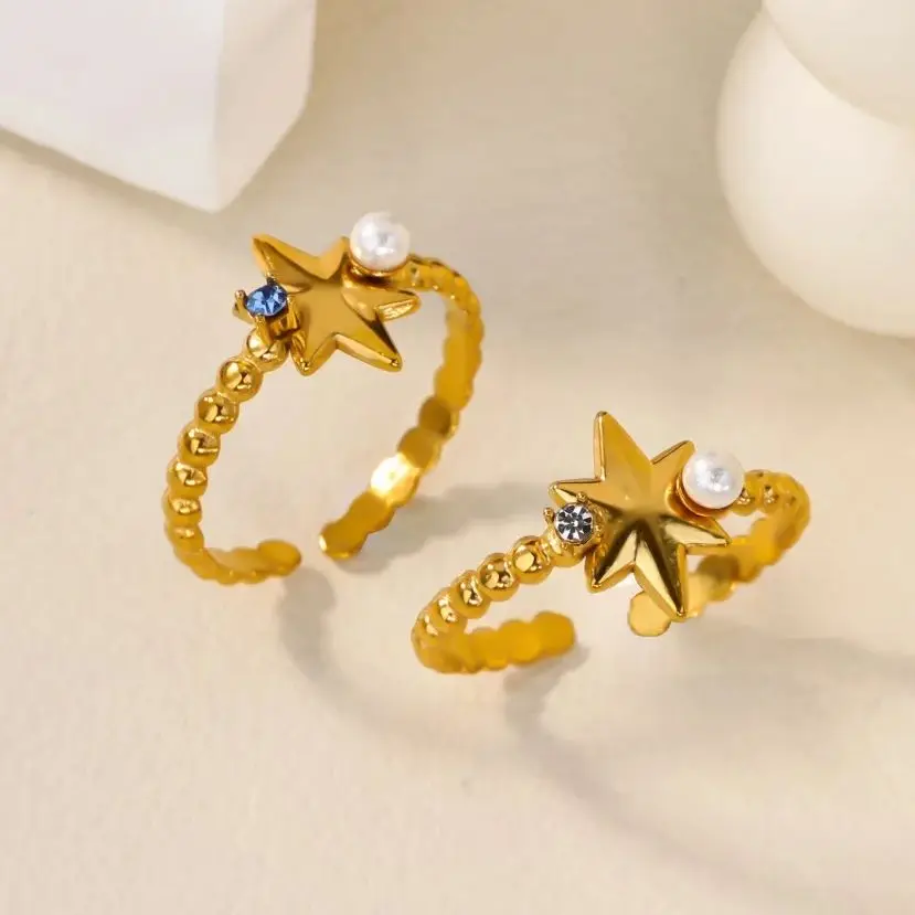 Zircon Pearls for Women Stainless Steel Geometric Finger Rings