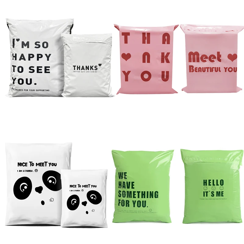 25x35cm Small Courier Bag Thank You Printed Shipping Envelope White/Pink/Green Plastic Express Mailing Bags Gift Pouches 10Pcs