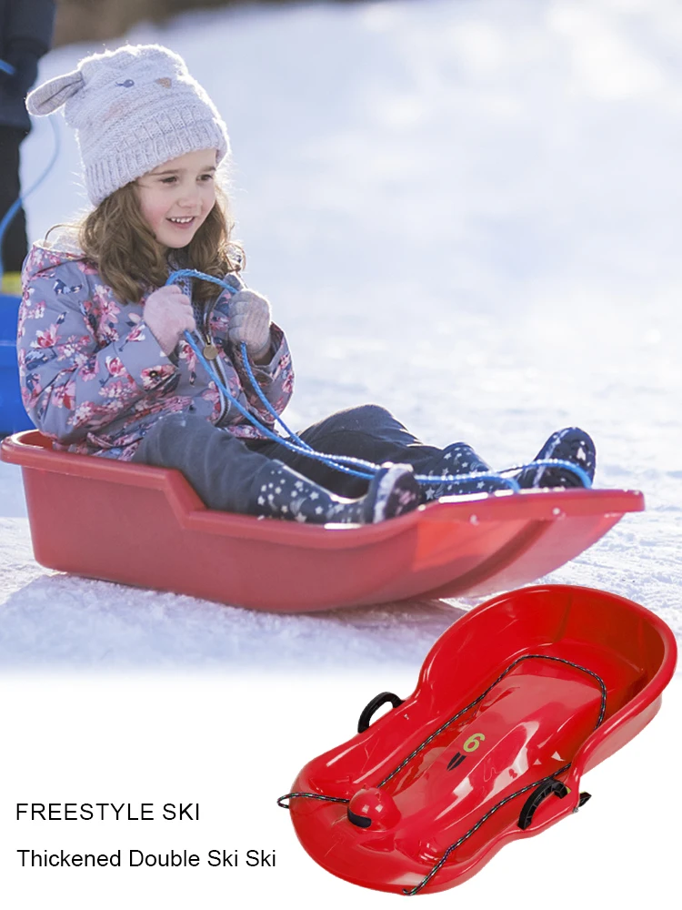 Plastic Snow Sled Snow Speeder Sled 2Handles Kid 1-2 Rider Sleds Downhill Sprinter Toboggan for Winter Sport