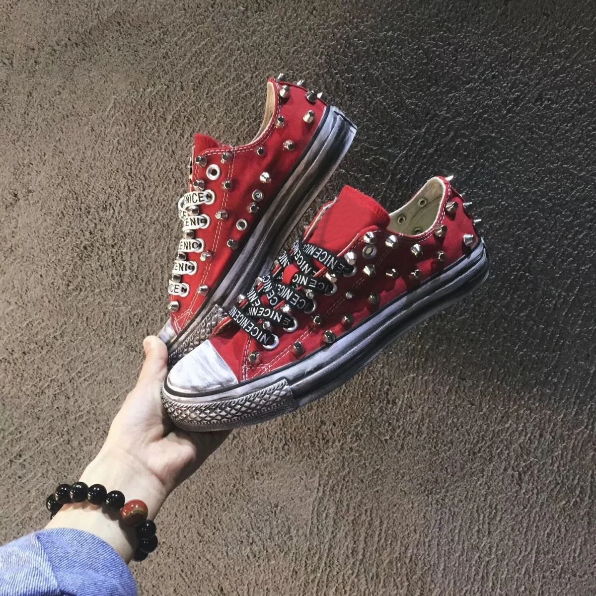 Classic High-top Rivet Distressed Canvas Shoes For Men And Women Dirty Shoes Hip-hop Vulcanized Sneakers Large Size Casual Shoes 2