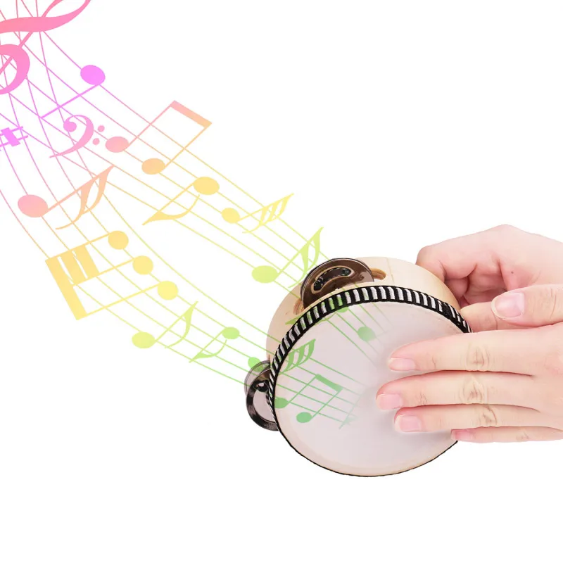 4 Inch Wooden Hand Tambourine with Metal Single Row Jingles Entertainment Musical Timbrel for Adults Kids Dancine Singing Party