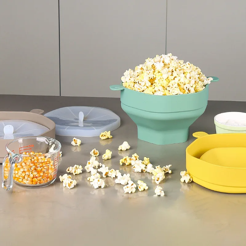 SiliconeMicrowavePopcornBowlFoldablePopcornMakerBucketBowlwith