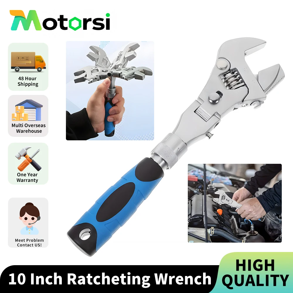 Motorsi Ratcheting Wrench 180° Folding Adjustable Maintenance Pulley Spanner Wrench 5 In 1 Wrench With Rotating Head