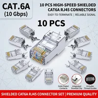 RJ45 Cat6A Shielded Pass Through Connector, 10Gbps Ethernet Plug with Gold Plated Contacts for Cat6 Cat6A Network Cable 6