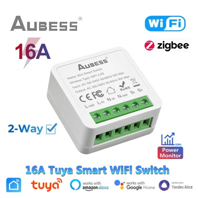 16A Tuya ZigBee โมดูลสวิตช์อัจฉริยะ WiFi, เครื่องตัดวัดไฟ DIY 2ทางควบคุม ewelink รีเลย์ไฟขนาดเล็กสำหรับ Alexa Google Home 1