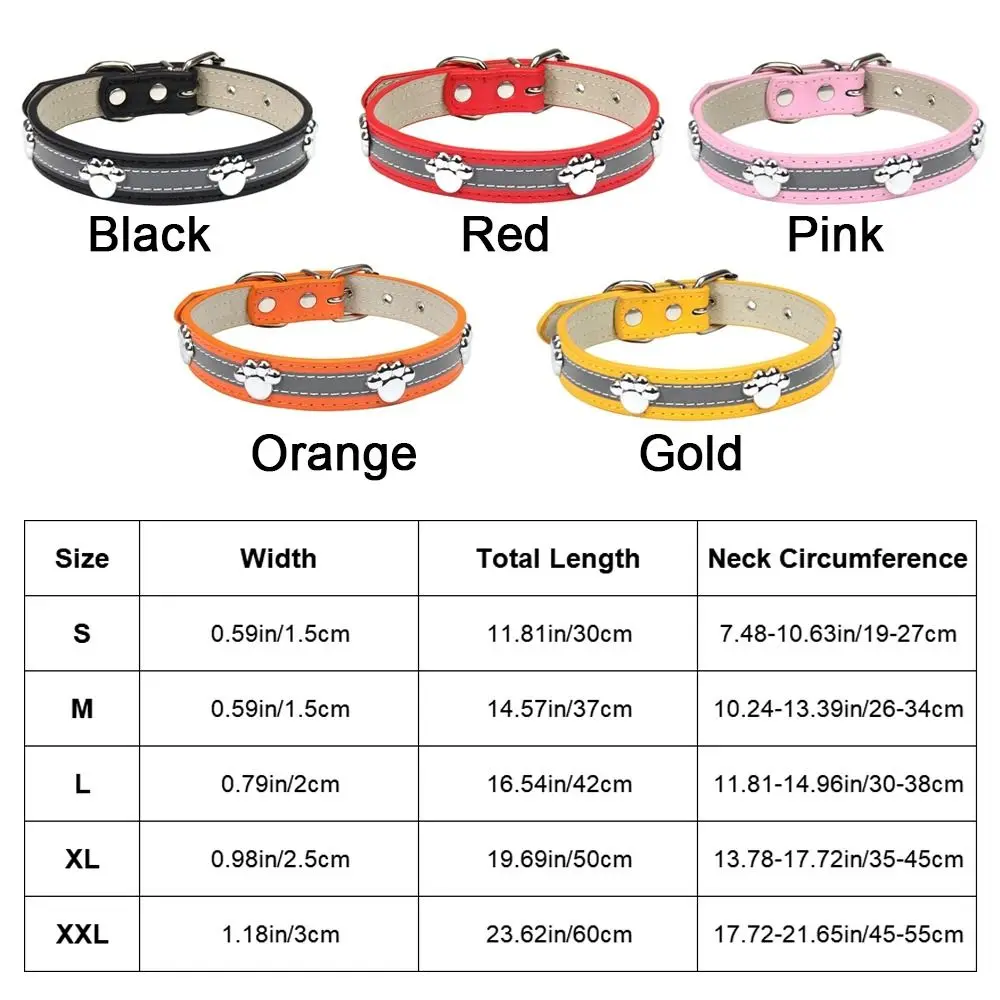 Leather Reflective Dog Collar Metal Buckle Soft Dog Footprint Collar Adjustable Decorative Dog Necklace Pet Daily Necessities