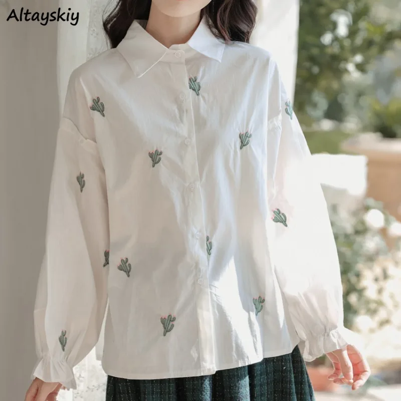 

White Shirts Women Long Sleeve Lovely Elegant Korean Fashion All-match High Street Sweet Y2k Tops Aesthetic Ulzzang Harajuku Ins