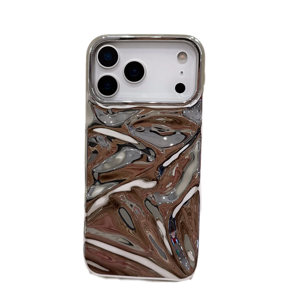Luxury Electroplate Silvery 3D Wrinkle Phone Case - Plating Water Ripple Shockproof Cover