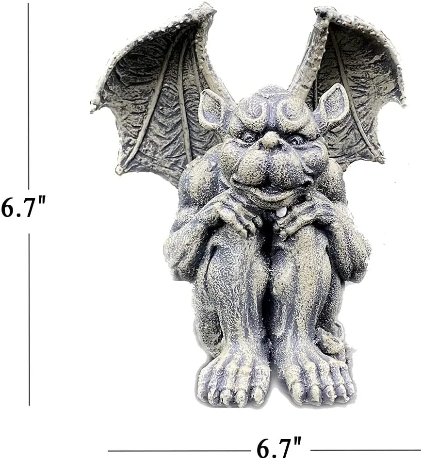 Gargoyle Statue Garden Guardian Sculpture Figurine Gothic Indoor Outdoor Garden Decor Statue, Sitting with Hands on Knees