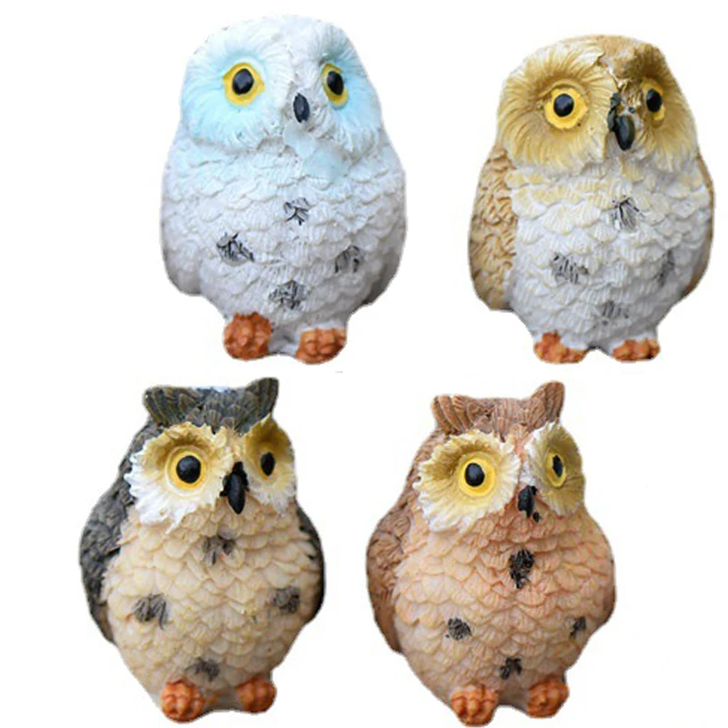 4PCS Owl Figurine Miniature Animal Figure Decoration miniature figurines resin ornaments miniature ornament resin crafts Fairy Garden Aquarium Fish Tank Animal Statue Resin Craft
