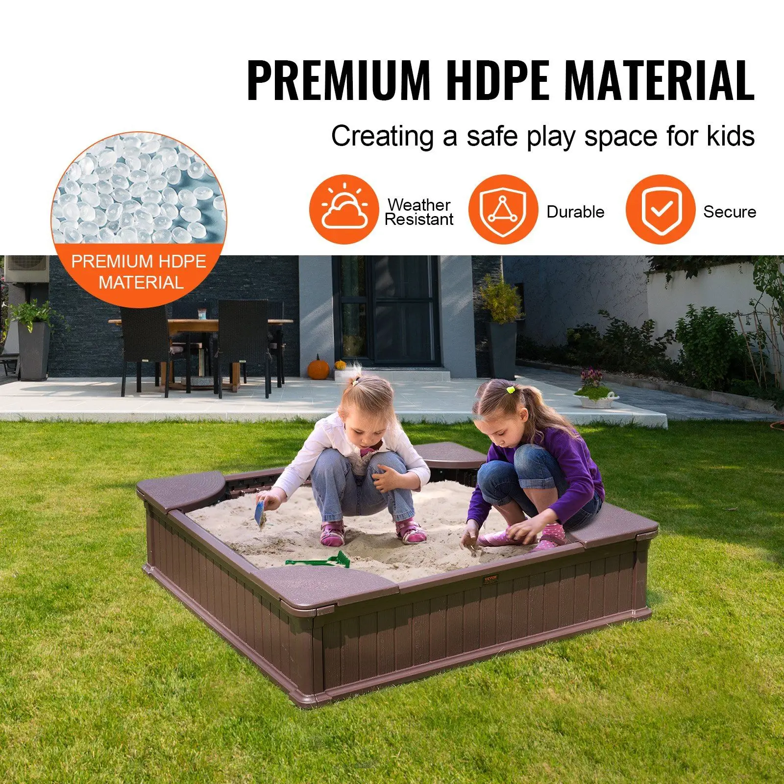 HDPE Sand Pit with 4 Corner Seating and Bottom Liner, Kids Sandbox for Outdoor Backyard, Beach, 
Park, Sandbox with Cover, 6