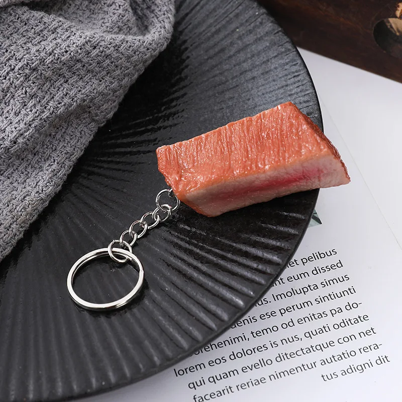 Artificial Steak Keychain Photography Prop and Kitchen Ornament Simulation Decor