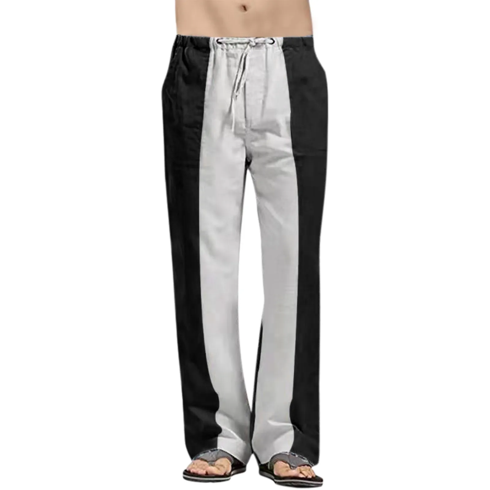 Men's Casual Patchwork Pants Full Length Pants Mid Waist Pocket Drawstring Sweatpants Streetwear Oversize Trousers under armour sweatpants