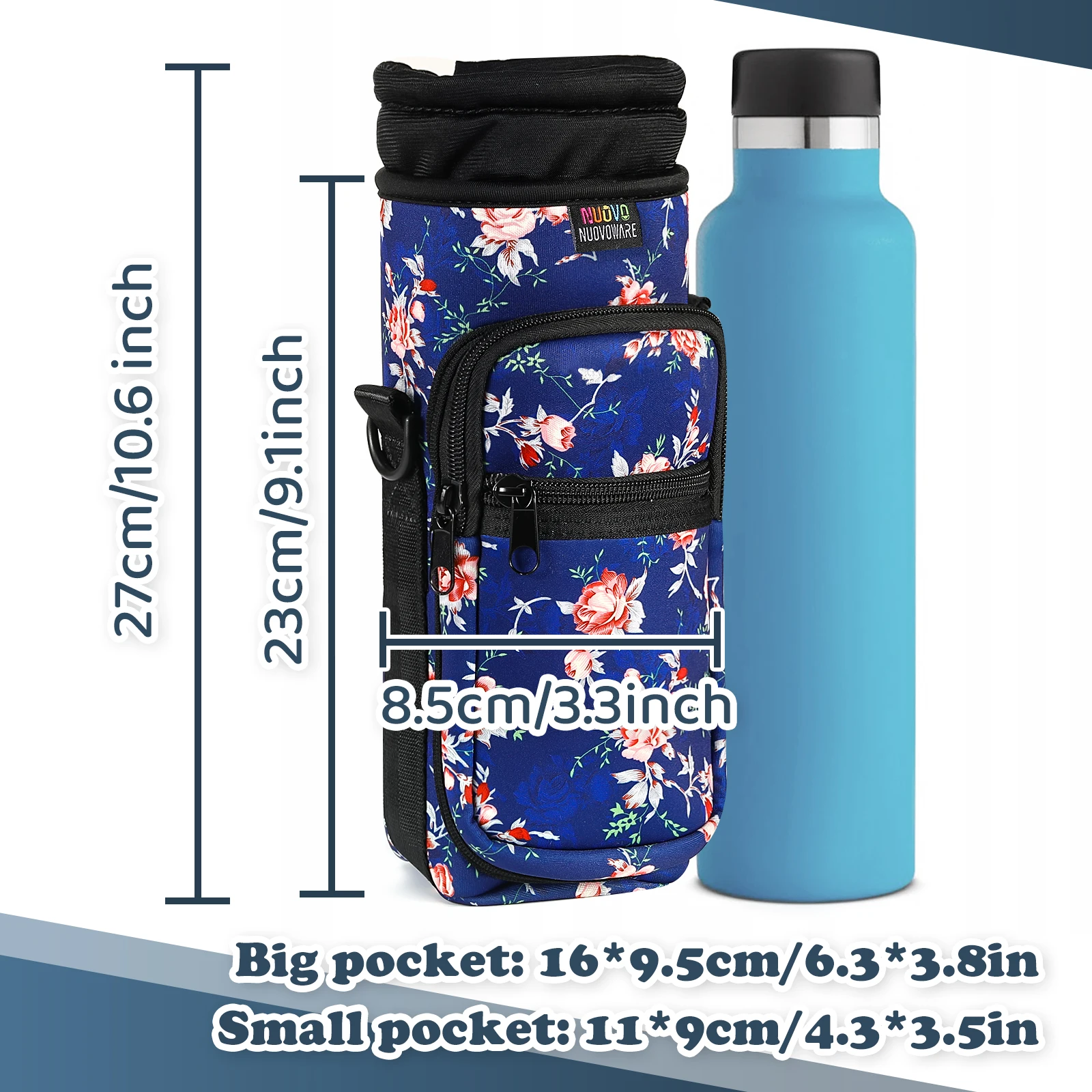 Portable Water Bottle Carrier Bag with Adjustable Strap and Dual Pockets