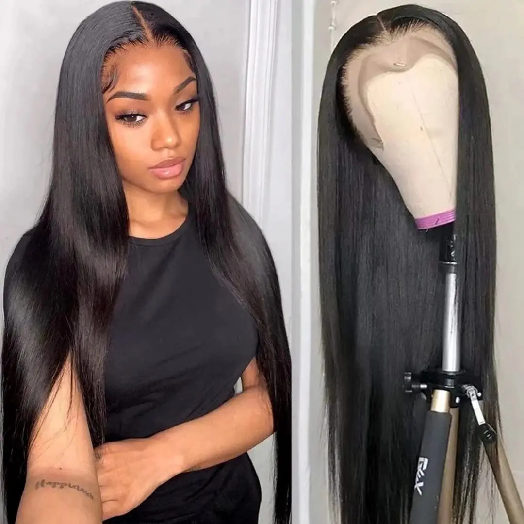 

Puromi Straight Lace Front Wig Human Hair 13x4 HD Transparent Lace Frontal Wigs with Baby Hair 150% Density Brazilian Remy Hair