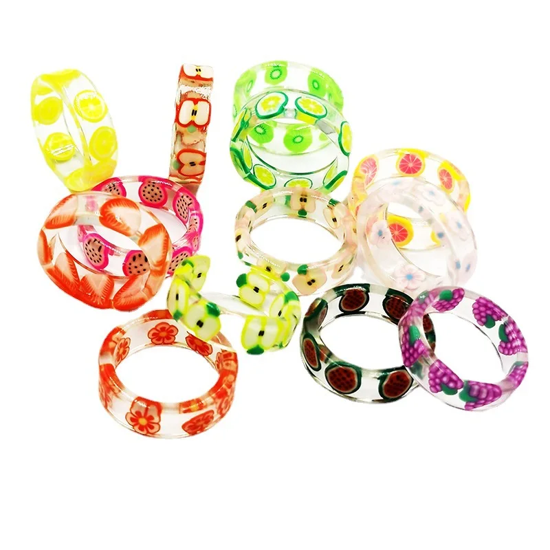 New Fruit Resin Ring  Jewelry Anneaux for Men Women Creative Personality Acrylic Anillos Aesthetic Anel Trend Accessories Gift 3