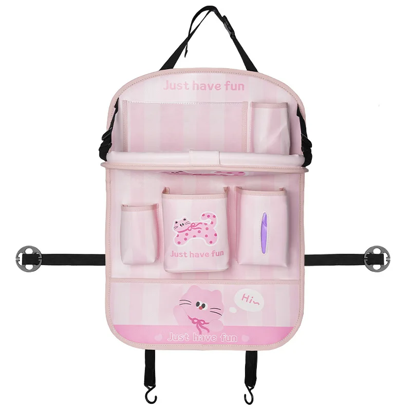 1PC Car anti-kick mat seat anti-dirt mat pink cute cat car backseat table board child seat back table anti-wear storage bag