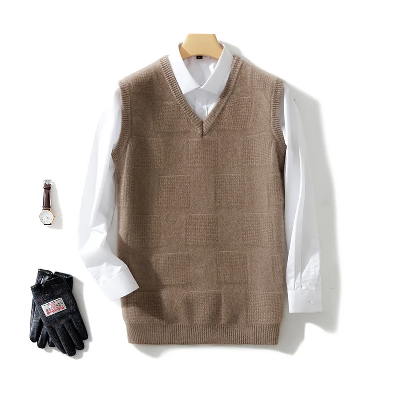 100%Pure Wool Cashmere Vest Men's New Loose Waistcoat Sleeveless Sweater  Autumn High-End Top Knit Bottoming Shirt Young Jacket - AliExpress