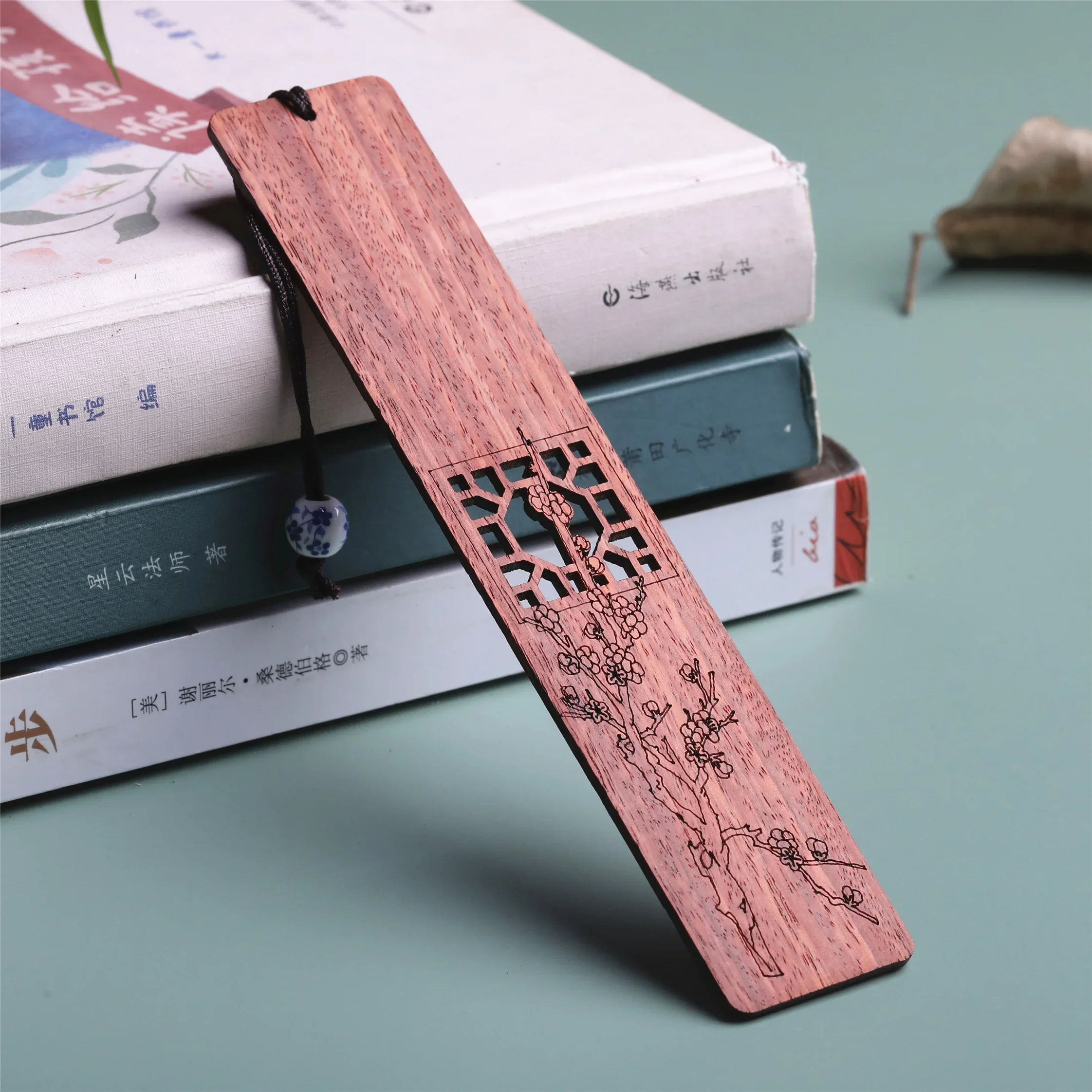 Wooden Mahogany Bookmark Hollow Window Bookmarks Blossom Plum Orchid Bamboo Chrysanthemum Lettering Carving