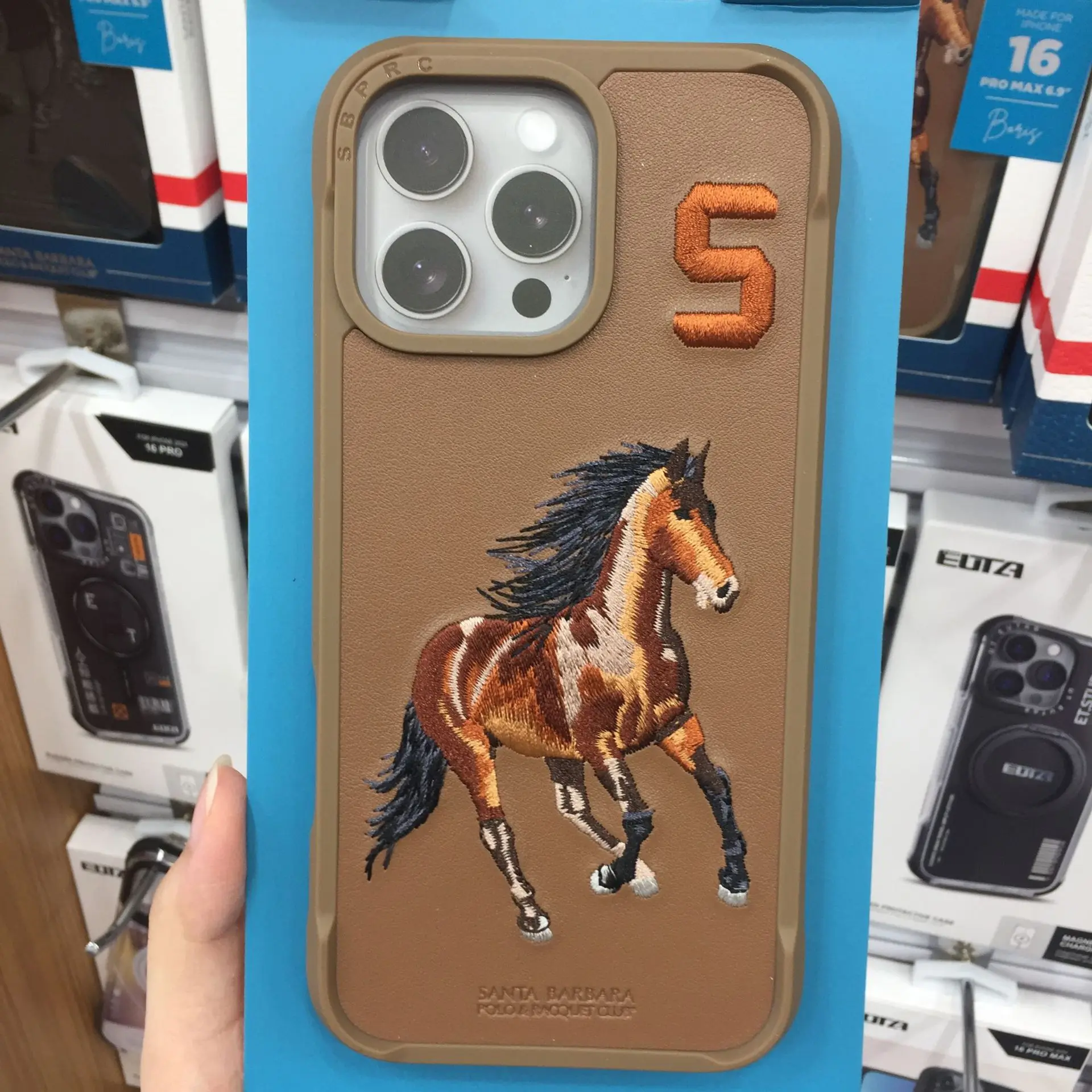 POLO 3D Embroidery Horse Leather Case For iPhone 16 Pro Max High