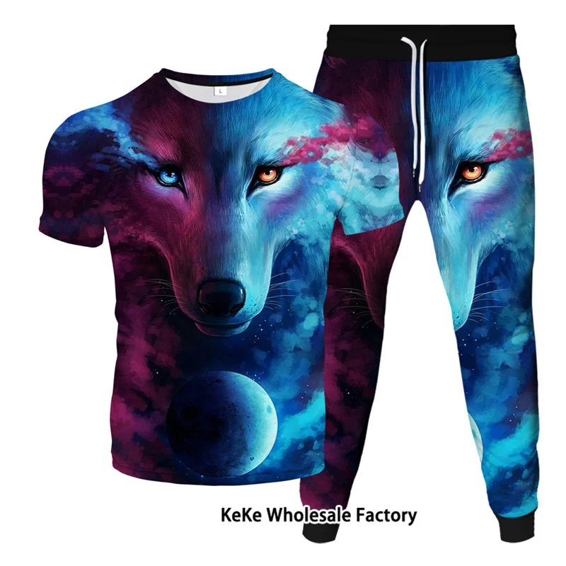 Wolf Animal 3D Printed Streetwear Man Sets Harajuku Women&Men T-Shirts Trousers 2pcs Sets Of Tracksuit Oversized Breathable Suit 2023 new animal tiger hoodie 3d printed men s tracksuit sets casual hoodie pants 2pcs sets sweatshirt fashion men clothing