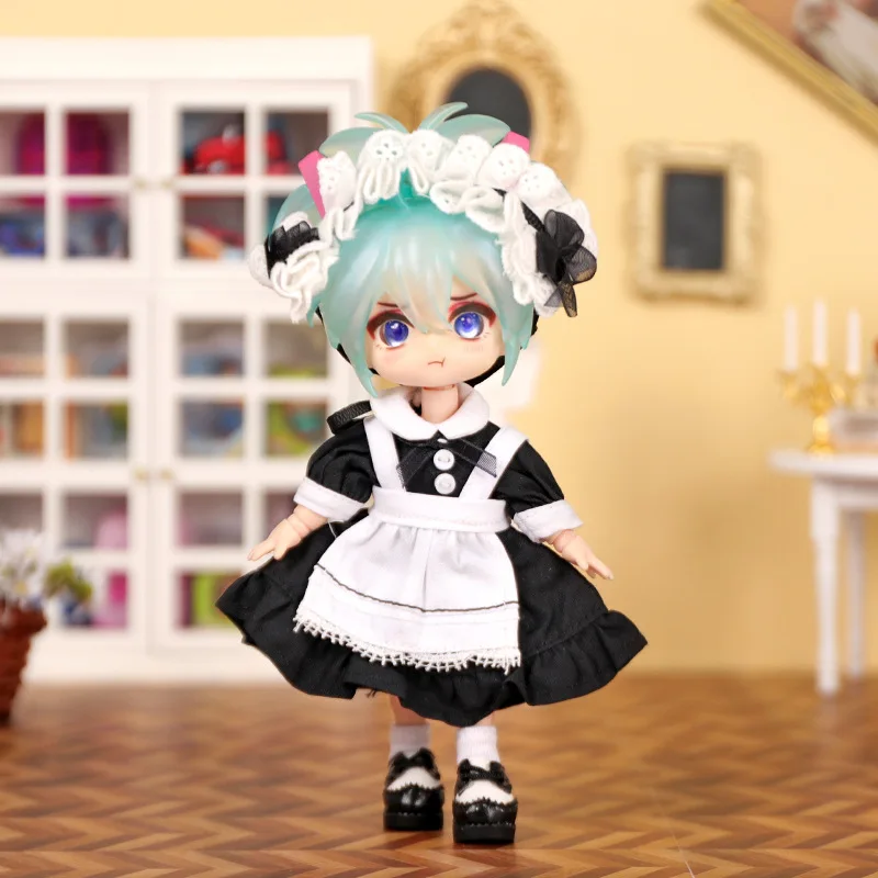 Ob11 Doll Clothes Vintage Maid Outfit Dress Scarf Headwear Set for Obitsu11, GSC, Molly, YMY,1/12 Doll Clothes Doll Accessories 3