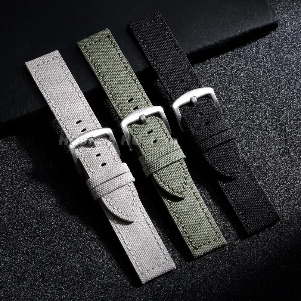 Durable Nylon Canvas Sport Watch Strap with Cowhide Lining