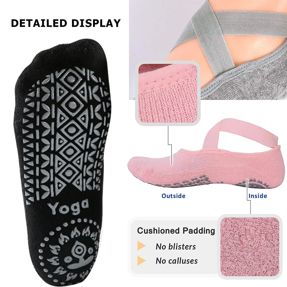 Women's Non-Slip Yoga & Dance Socks with Straps - Ideal for Fitness & Barefoot Workouts