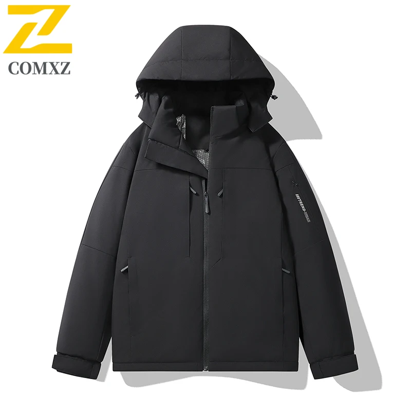COMXZ Chaqueta Removable Hood Graphene Heated Padded Thickened Fly Fishing Hiking Coat Travel Men's Outerwear Waterproof Coat