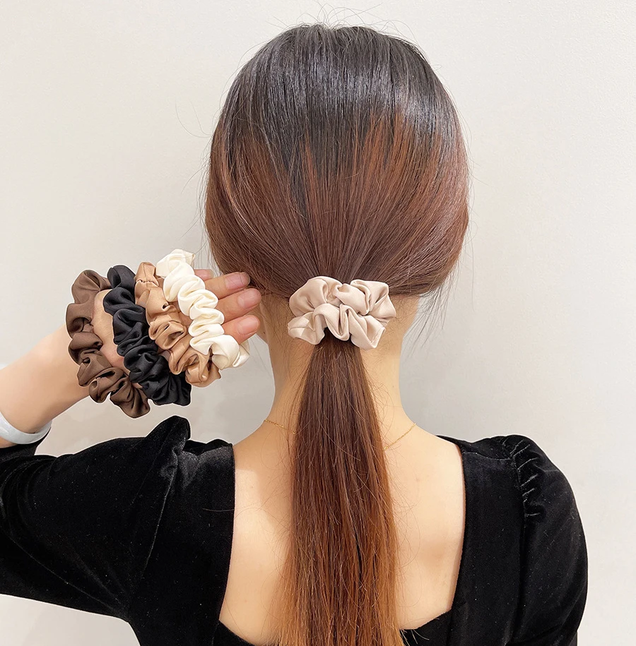 Elegant Silk Satin Hair Scrunchies Set - Smooth, Solid Color Ponytail Holders