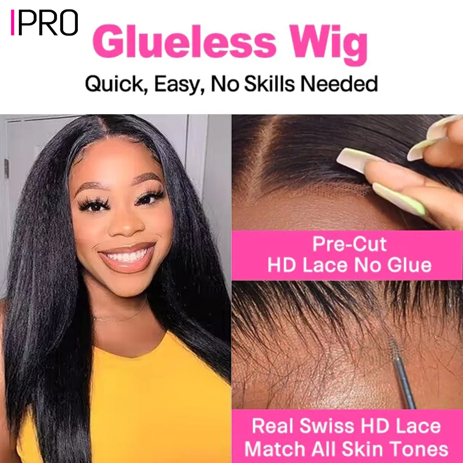 Wear And Go Glueless Human Hair Wig Pre Cut Yaki Straight Glueless