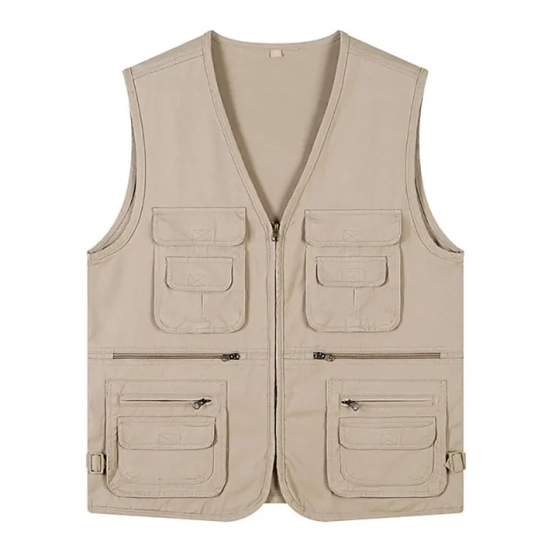 Veste de pêche été homme grande taille coton - 16 poches multiples pour photographie et accessoires