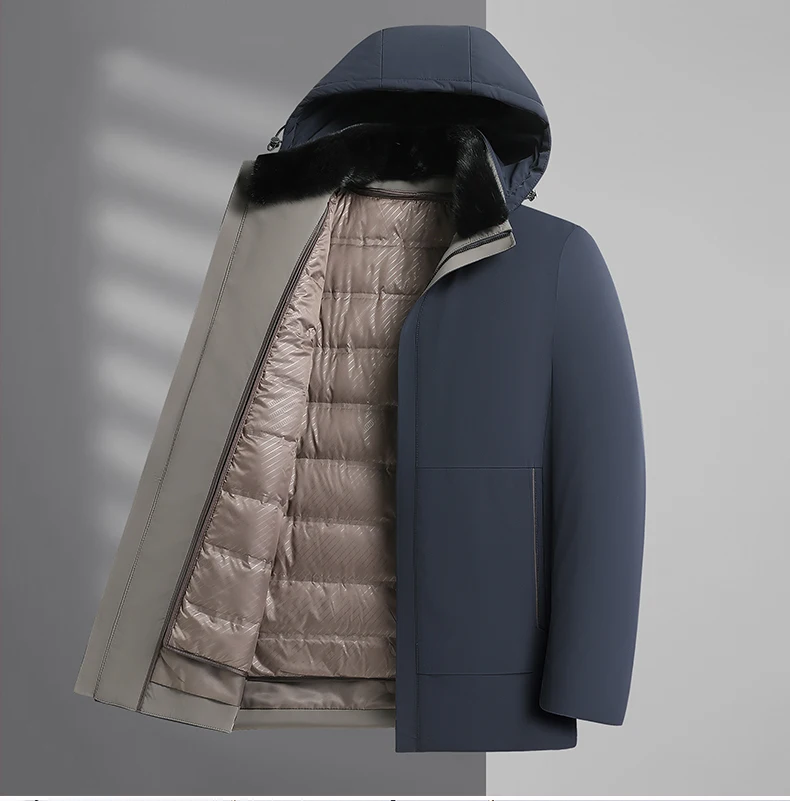 Entendaunenjacken 2025, Winter-Herrenjacke mit abnehmbarem Daunenfutter und Pelzkragen, Puffermantel, winddicht, verdickt, warm, Parka-Kleidung – Detail 13
