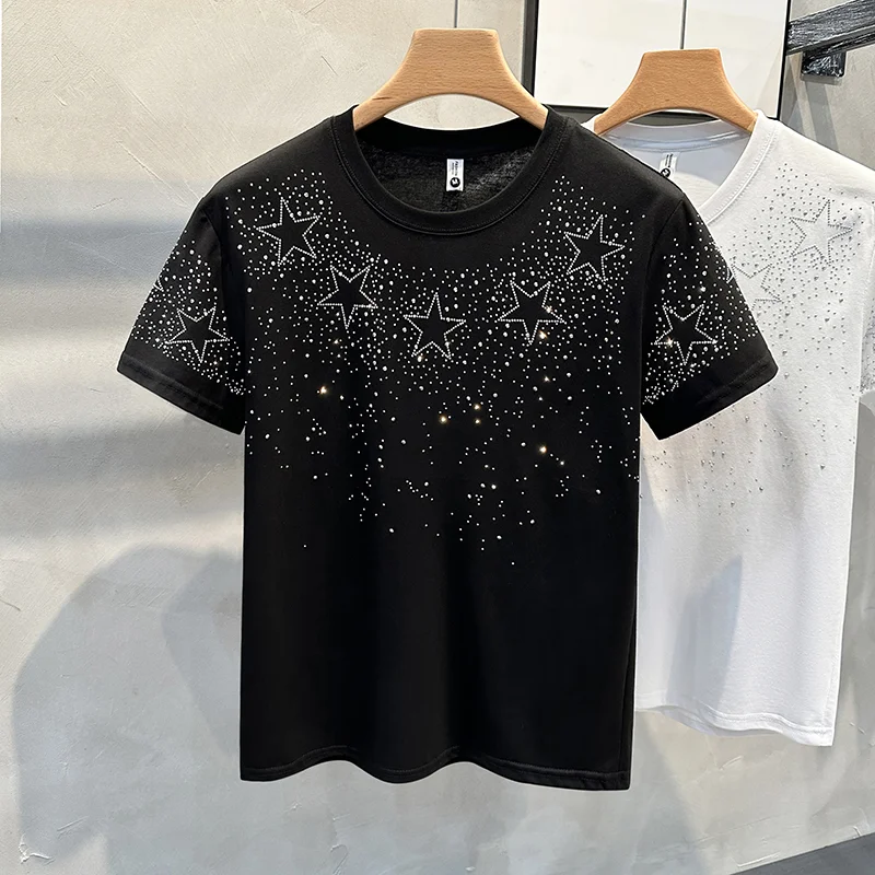 2025 Men T-shirt Short-sleeved Star Hot Diamond Internet Celebrity Explosion High-end Niche Half-sleeved T-shirt 3