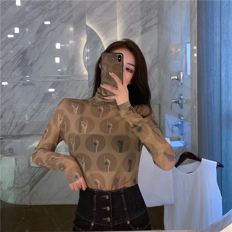 2023 Summer Women Golf Sunscreen with long sleeves and ultra-thin ice silk bottoming shirt and round neck turtleneck top