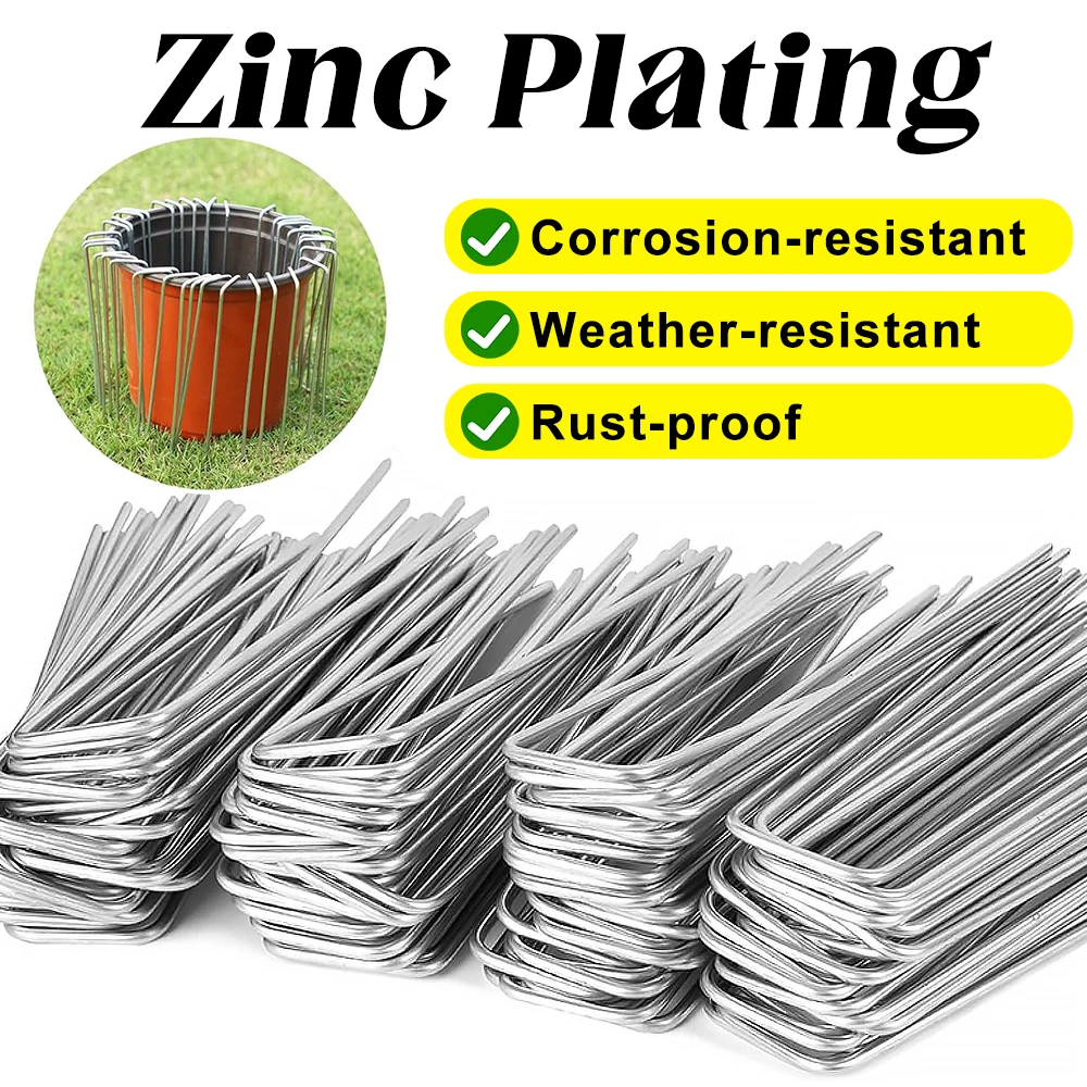 Garden Staples U-type Heavy-duty Fence Stake Sod Pins Galvanized Landscape Stakes for Holding Weed Barrier Ground Cover