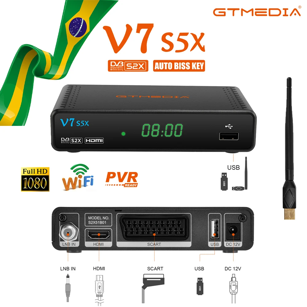 Gtmedia V7 S5x Satellite Receiver Dvbs/s2/s2x, H .265(8bit) Hd 1080p