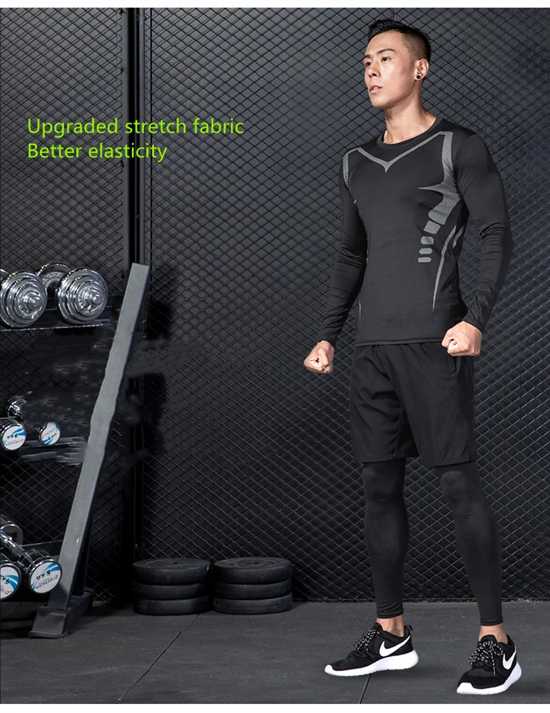 Vierteiliges Sportset für Herren, schnell trocknende Strumpfhosen für Fitnessstudio, Basketball, Laufen und Outdoor-Aktivitäten, Conjuntos De Pantalones – Detail 9