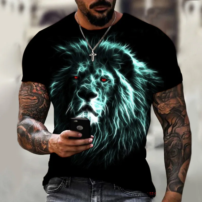 

Summer Men's T-Shirt Explosion Animal Beast Lion 3D Printing Factory Outlet