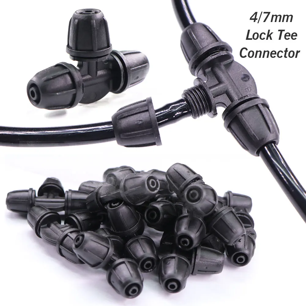 30PCS Garden 4/7mm Hose Lock Tee 1/4" 3-Way Connectors Greenhouse Plants Drip Irrigation Joint for Watering Tube Fitting Adapter