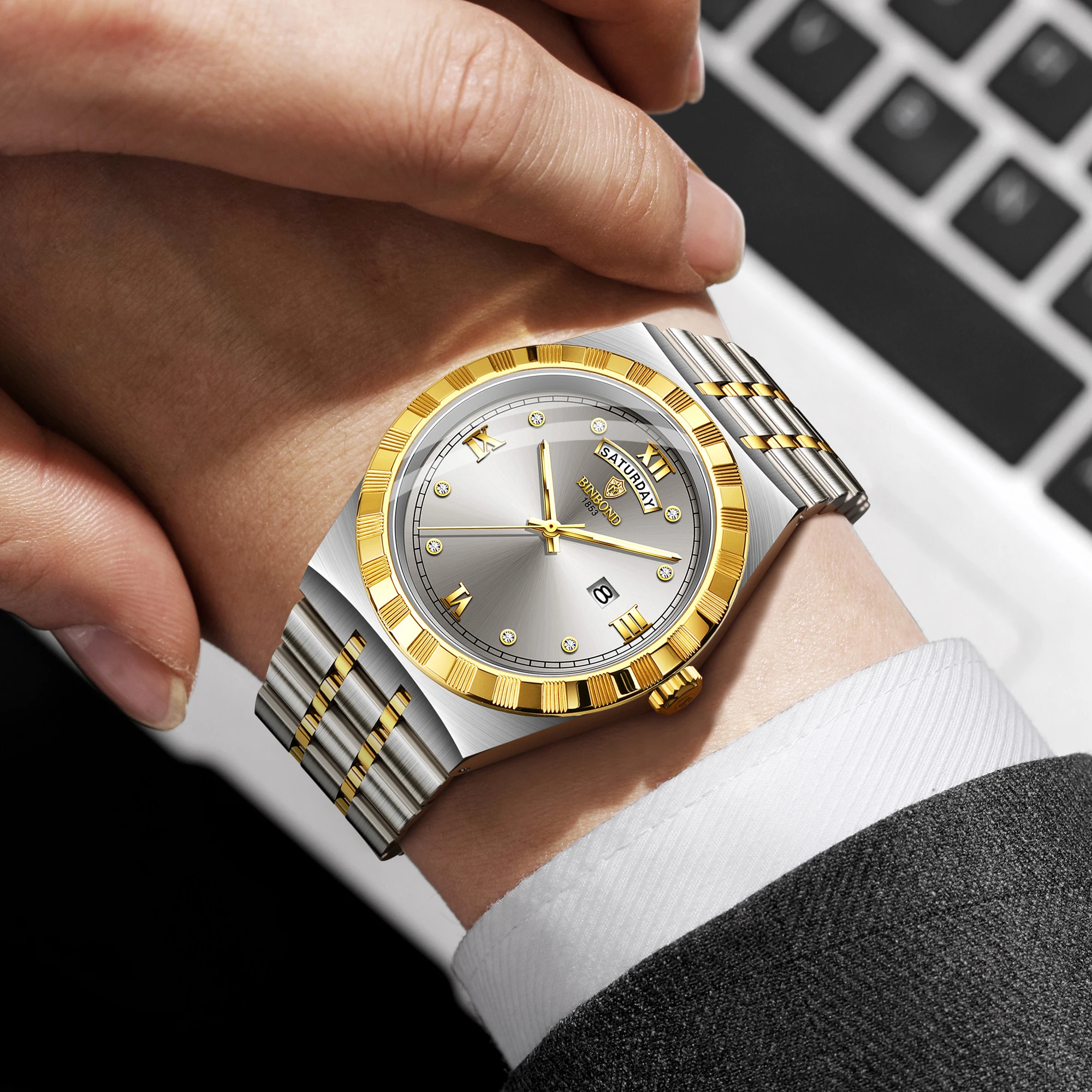 BINBOND Luxury Luminous Waterproof Quartz Men's Watch with Auto Date Display