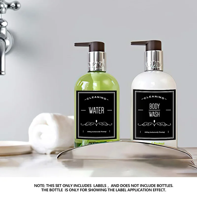 12PCS Bathroom Labels Sticker Set Shampoo Conditioner Body Wash Bottle Label Waterproof Dish Soap Dispenser Container Sticker