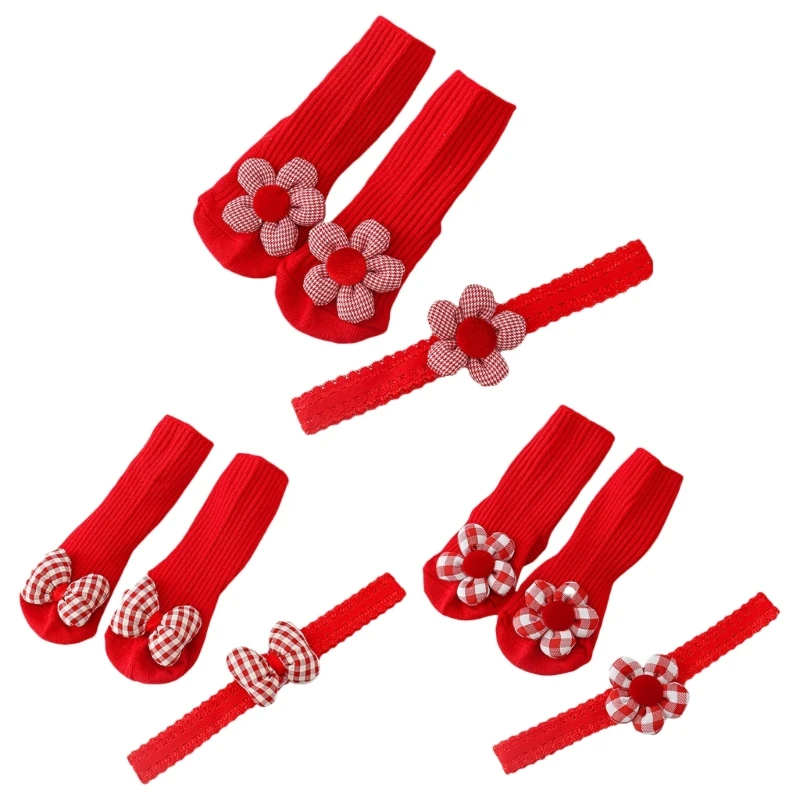 

Baby Girl Newborn Gift Set Headband and Socks Red Lace Hairband Newborn Hair Accessories Infant Shower Photo Props