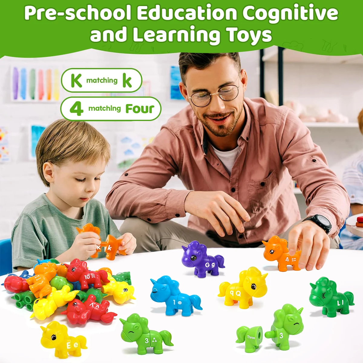 Unicorn Matching Learning Toy, Montessori Double-Sided Match Letter  Fine Preschool Educational Learning Toys for Kid Toddlers 2