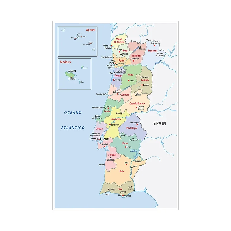 Portugal Administrative Map Portuguese Wall Decorative Map Non-woven Canvas Painting Home Decor School Supplies 100*150cm