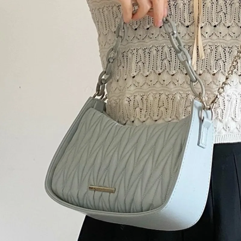 Sweet Crinkle Diamond Pattern Shoulder Bags Women Acrylic Chain Leather Large Capacity Crossbody Bag Ladies Fashion Sle Handbag