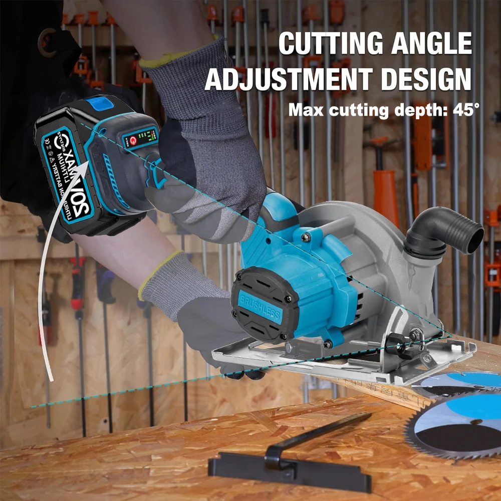 Brushless Circular Saw 6inch Cordless Electric Saw Adjustable Wood Cuttiing Machine Handheld Woodworking Saw for Makita Battery 4