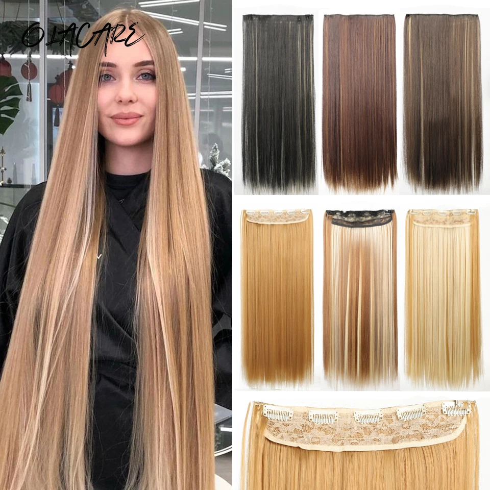Synthetic Clip In Hair Extensions Black Brown Blonde For Women